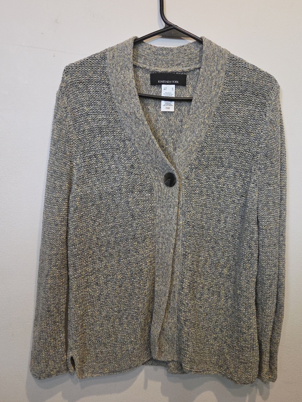 Jones New York Gray Marled Single-Button Knit Cardigan